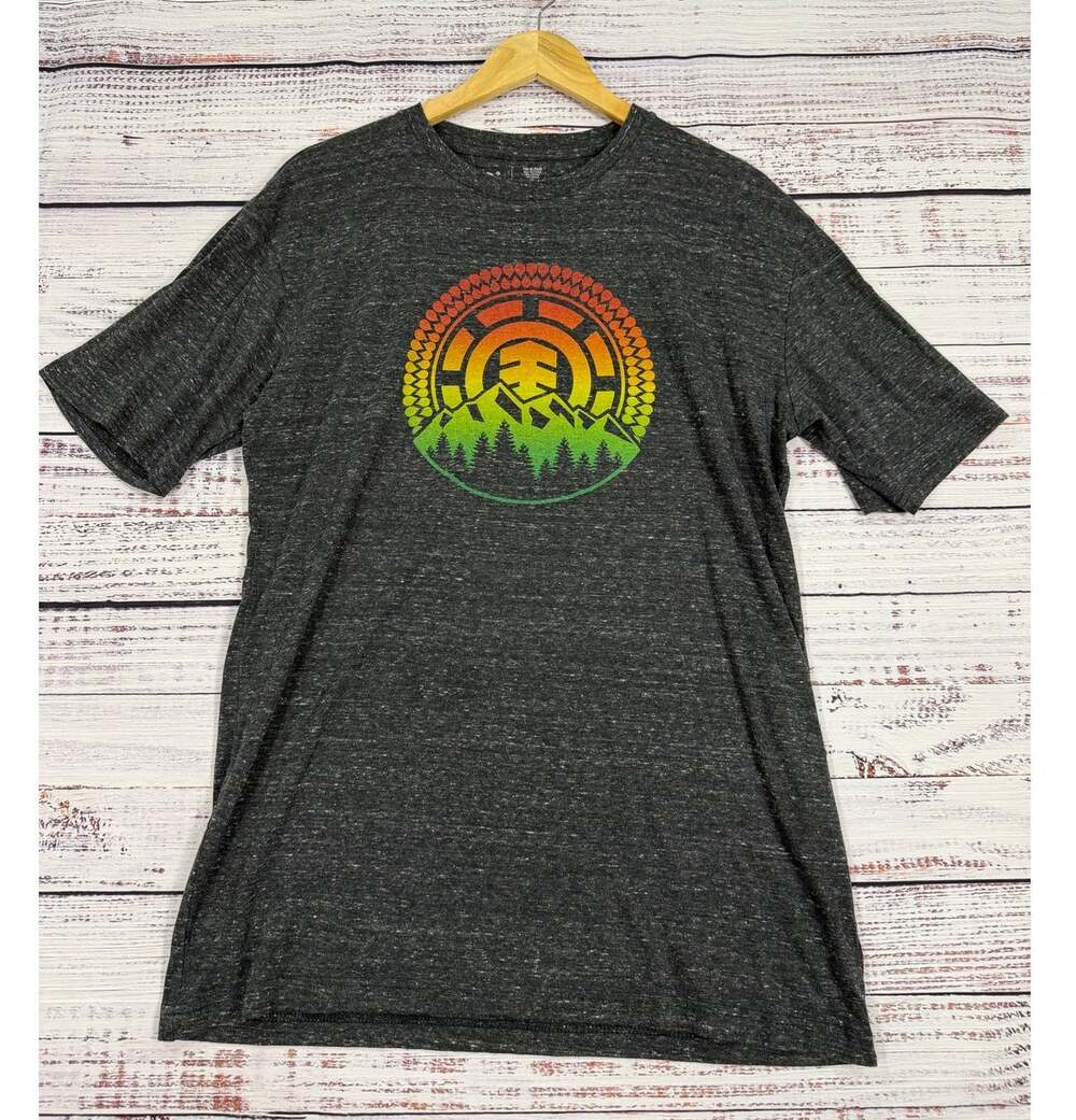 Element Mens Graphic Tee XL Charcoal Tri-Blend Rasta Mountain Logo Short Sleeve
